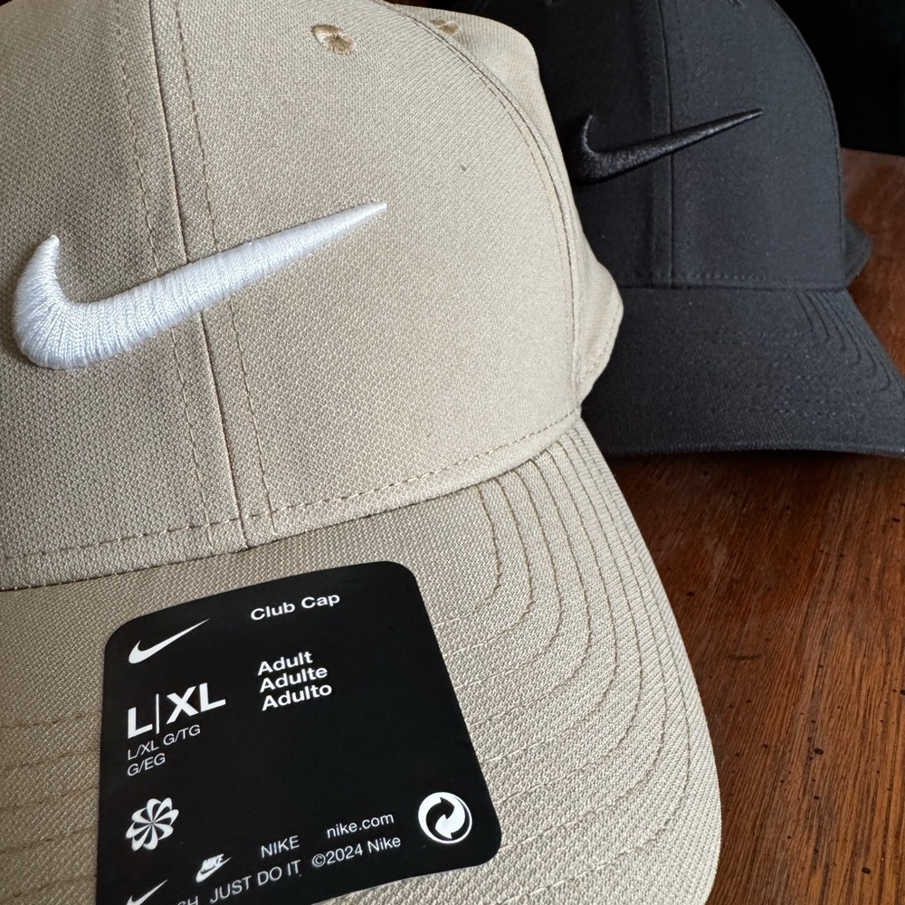 2 Nike Black and Tan Dri-FIT Club Cap Golf Hats